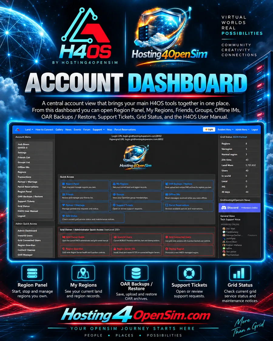 H4OS Account Dashboard promotional overview